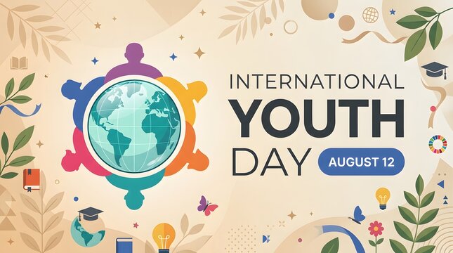 Floral Ornament With Globe Illustration International Youth Day Concept