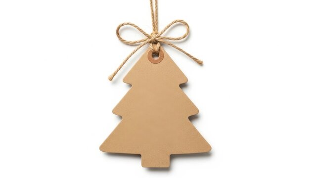 Brown paper christmas tree ornament with jute string bow hanging