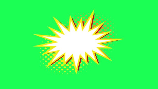 Comic book style explosion speech bubble on green background