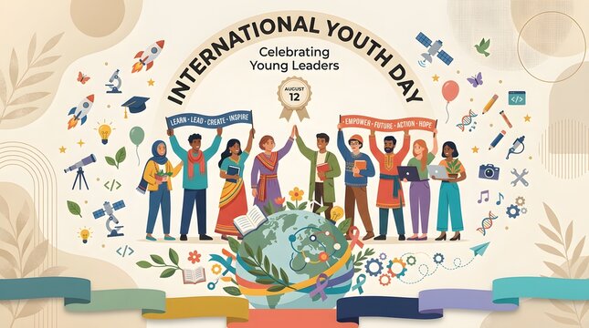 International Youth Day Illustration With Diverse Group And Globe