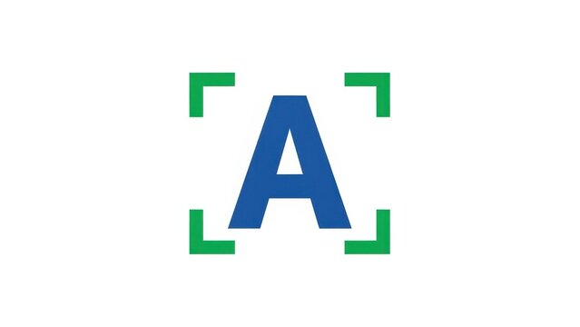 Capital letter a with four green corner brackets vector icon