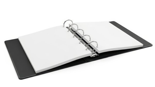 Open black ring binder with blank pages on side