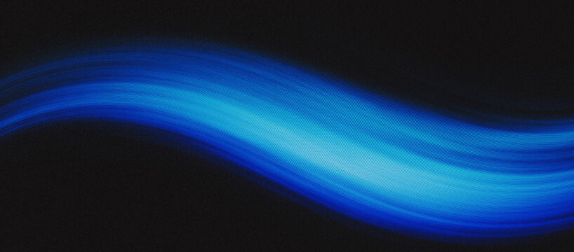 Abstract Blue Cyan Wave Lines With Luminous Glow And Fine Grain Texture On A Dark Gradient Background