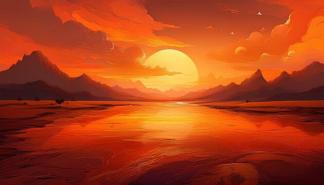 Abstract Background Orange Sky Fiery Orange Sunset Sky