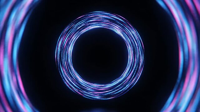 Circular blue glowing energy portal ring on black.