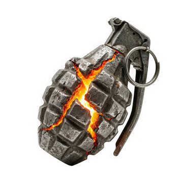 Hand grenade with glowing internal fire isolated on transparent background