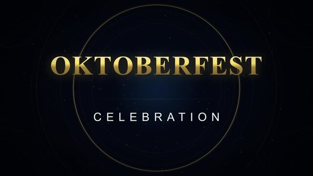 Oktoberfest celebration title graphic with gold text animation on dark background
