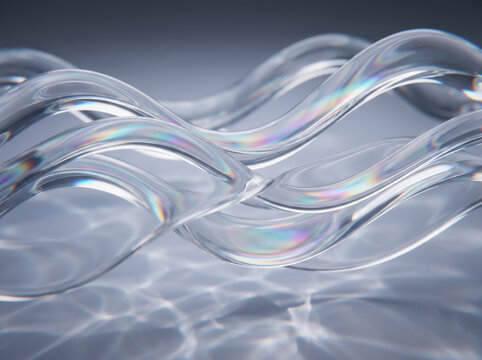 Abstract metallic wave shapes with smooth flowing curves and soft light reflections on a dark grey background