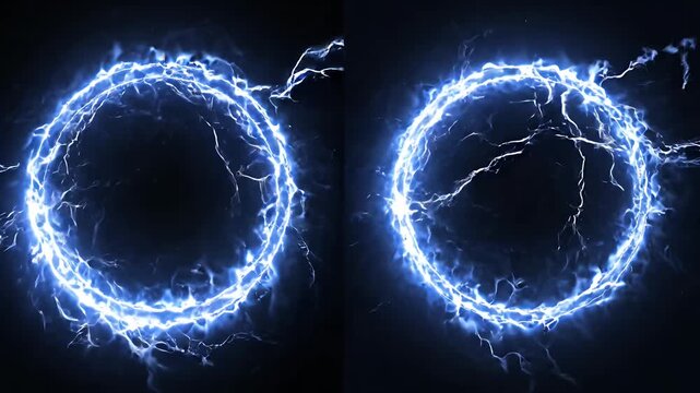 Pair of blue electric lightning portal rings.