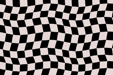 Fototapeta premium Black and white checkered flag vector. Wavy racing flag design. Vintage racing background pattern. Abstract stripe texture illustration. Checkered banner graphic for auto sport.