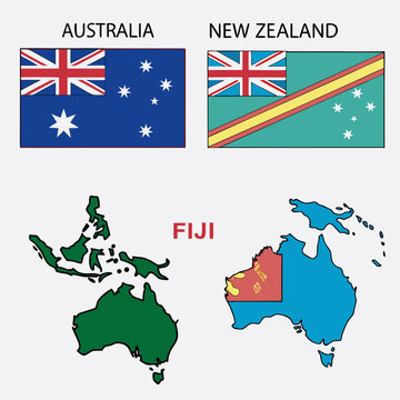 Flags and geographic maps of australia new zealand and fiji with australia
