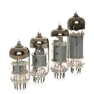 An old vacuum tubes on white background, with valve
