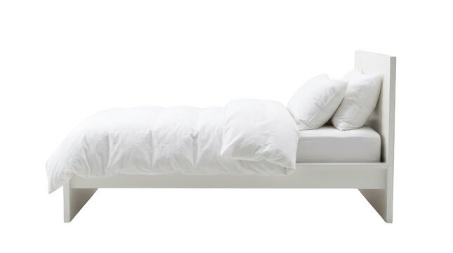Single white bed with pillows isolated on transparent background