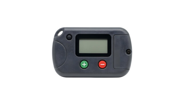 Digital handheld electronic tally counter with lcd display screen and plus minus buttons isolated on transparent background
