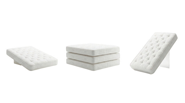 Three white mattresses isolated on transparent background