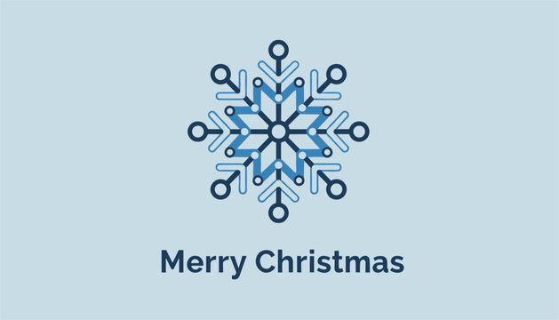 Modern blue line art snowflake icon with merry christmas text for winter holiday branding and seasonal promotional material.