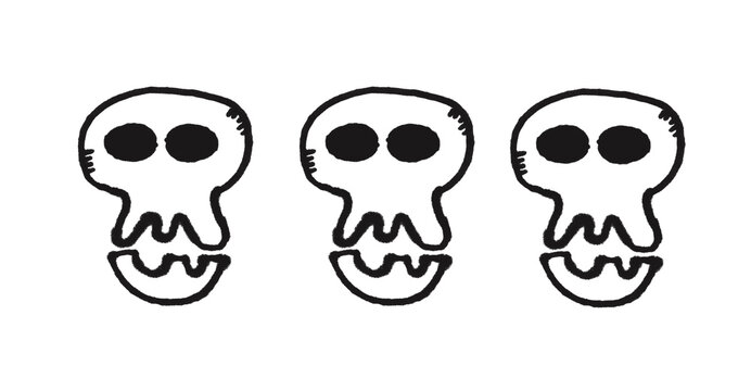 Three cartoon skulls isolated on white background
