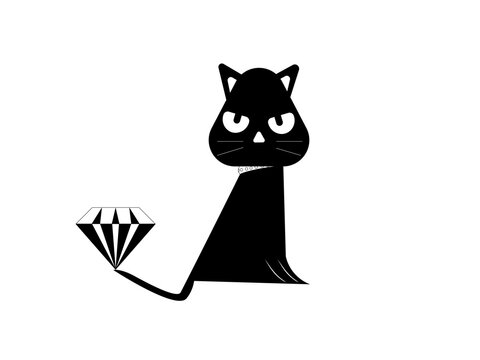 Black Cat with Diamond Illustration (Jewelry Design)