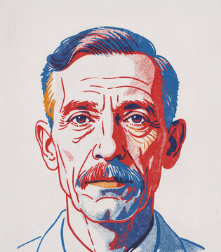 portrait: impassive caucasian man with a mustache, 1962