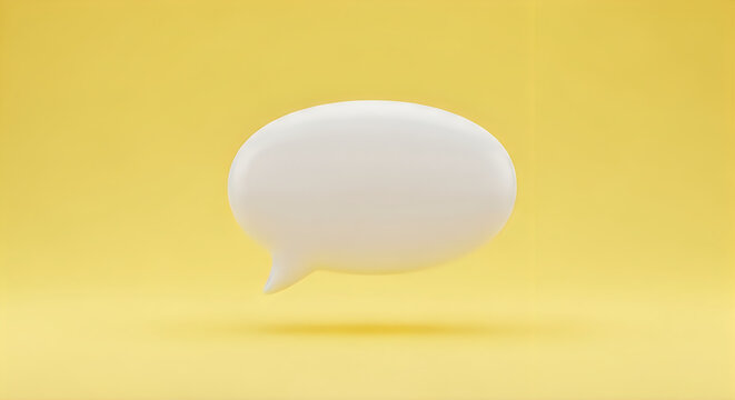 A white speech bubble floating in the air on a yellow background