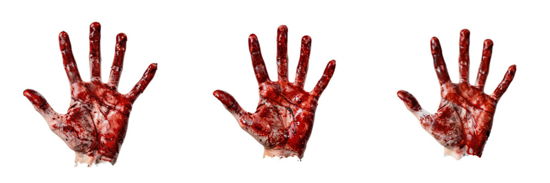 Three bloody hands reaching out on a black background for dramatic effect