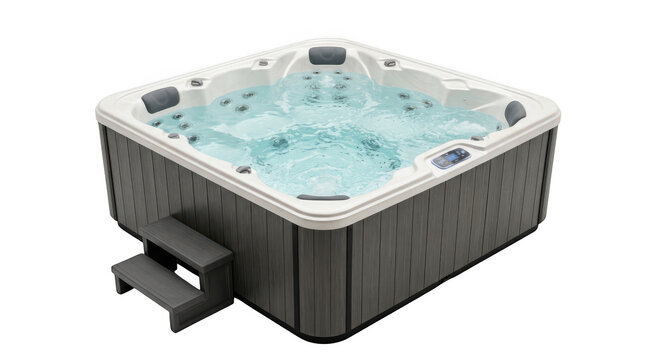 Modern square hot tub with steps isolated on transparent background