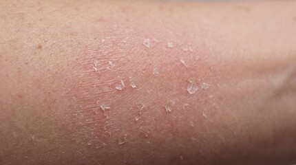 Fototapeta premium Macro close up of dry peeling sunburnt skin on human arm