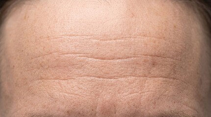 Fototapeta premium Close up macro shot of forehead skin wrinkles on male face