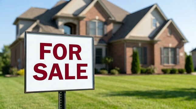 Clear 'For Sale' Sign Advertises a Charming Family Residence, Representing an Important Decision in the Housing Market