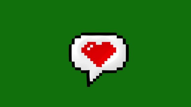 Red pixelated heart inside speech bubble for social media video motion