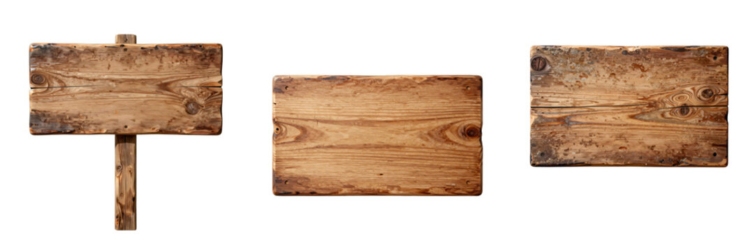 Aged wooden plank signboards offer a rustic touch on a black backdrop