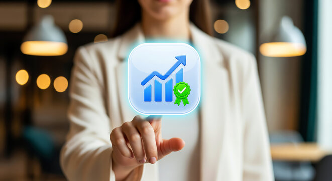 Proven growth chart icon showing climbing bars and an award rosette, trusted results emblem of certified progress, steady gains and honest reporting shown in company reviews and success publications