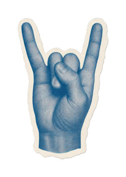 PNG Vintage blue hand gesture making rock and roll sign illustration