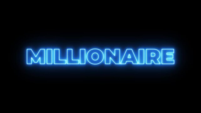 Flickering neon glowing millionaire text animated on black background. neon millionaire text animation.4k motion graphics video