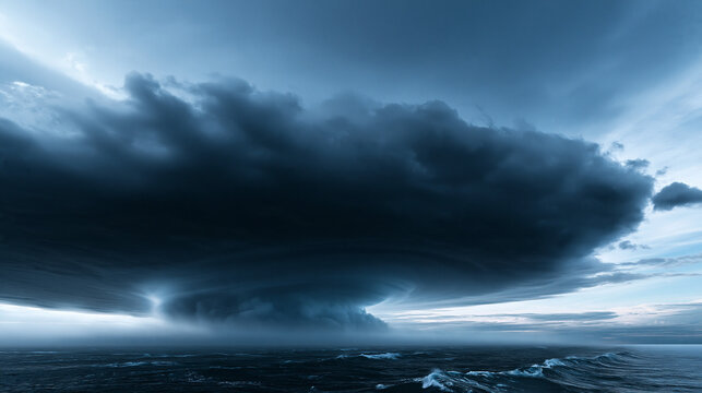 Dramatic Supercell Thunderstorm and Hurricane Over Ocean
