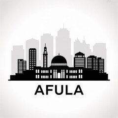 Fototapeta premium Afula City Skyline Silhouette, Israel Architecture Illustration with Dome Landmark