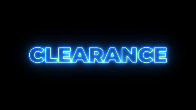 Animated glowing flickering neon inscription CLEARANCE. neon clearance text animation.4k motion graphics video