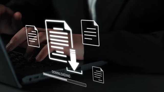 Visual representation of digital document downloading, showing file transfer, data access, and progress status for secure and efficient information retrieval Marrow