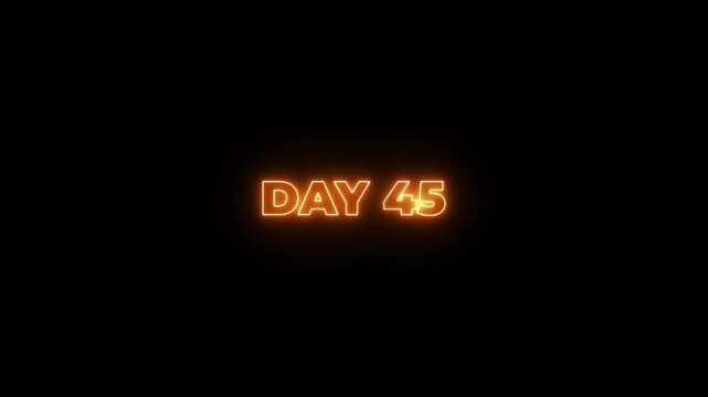 Neon text day 45 animation on black background. flickering neon inscription DAY 45. calendar counter concept.4k motion graphics video