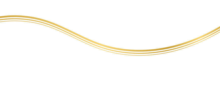 Golden double wave divider, Elegant flowing line, Luxury decorative border on transparent background