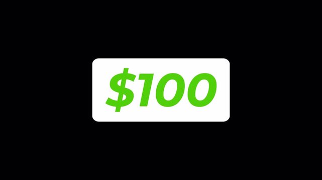 100 Dollars White Button Animation On Transparent Background