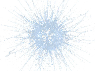 Fototapeta premium Dramatic water splash explosion on black background with radiating droplets and energy
