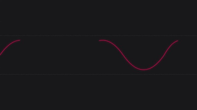 Animated red sine wave signal line on dark animation 4k background, for science and, technology data visualization