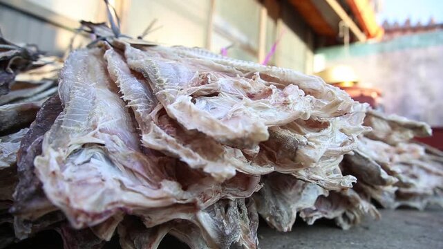 Korea Tongyeong Chudo island dried snailfish drying ocean coast seafood marine product 통영 추도 섬마을 물메기 미역어 꼼치 물곰 물텀벙 물잠뱅이 어업 통발 고기잡이 생선손질 말리기 건어물 덕장 해풍 건조 바닷가 어촌 수산물 반건조 생선 수산업 식재료