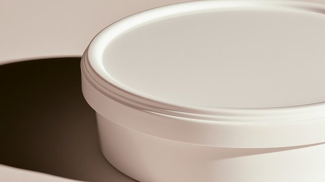 Close-up of a white container with a lid, partially obscured by another similar container in the background