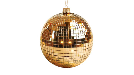 Obraz premium Gold disco ball reflecting highlights against black background