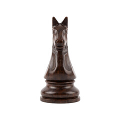 Dark wood chess knight piece on a clean white background studio shot © maximon4ik