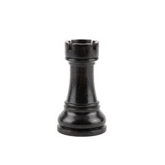 Single black wooden chess rook piece isolated on a clean white background © maximon4ik