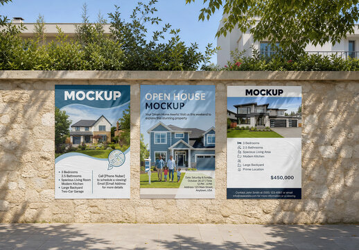 Three Posters Morning Garden Wall Mockup
