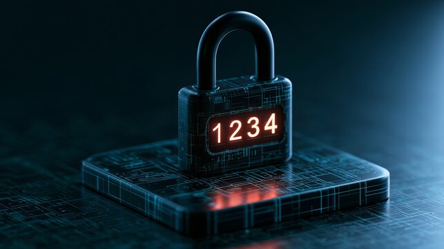 Digital padlock with glowing numbers, symbolizing cybersecurity and data protection concepts in a modern, tech setting